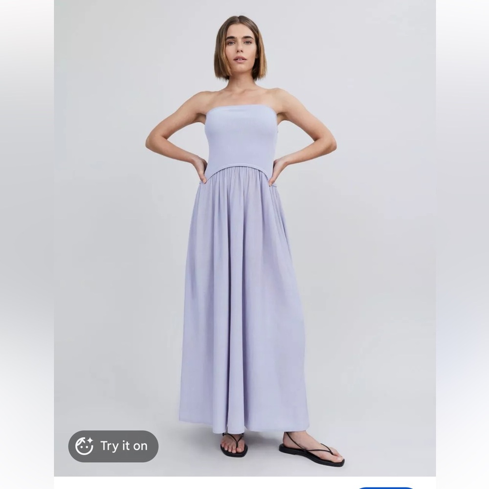 Solid & Striped the strapless Soglio maxi dress lilac pastel fitted stretch XL